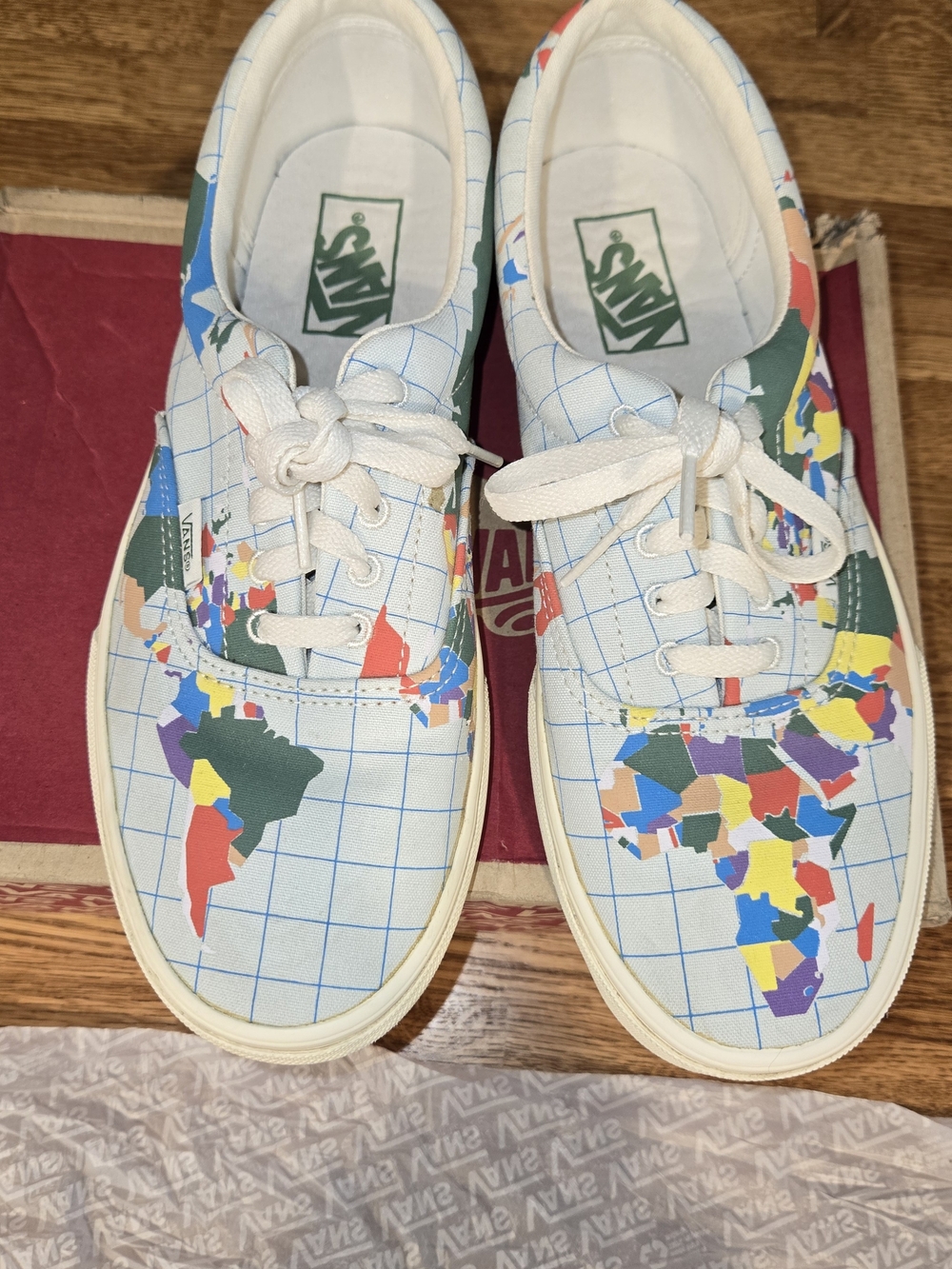 Vans Era Low Top Sneakers in White with Multicolor Map Print